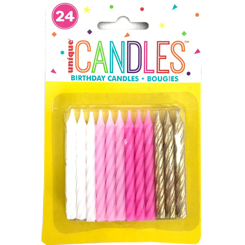 Pink, White & Gold Birthday / Celebration Candles - Pack of 24