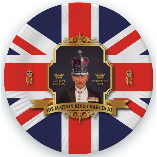 King's Coronation Union Jack Paper Commemorative Plates - Pack of 8