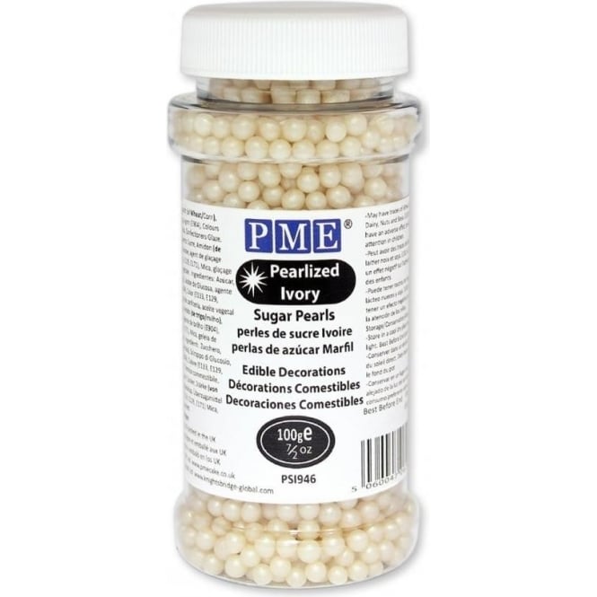 PME Ivory - 4mm Pearlised Sugar Pearls Dragees Sprinkles 100g
