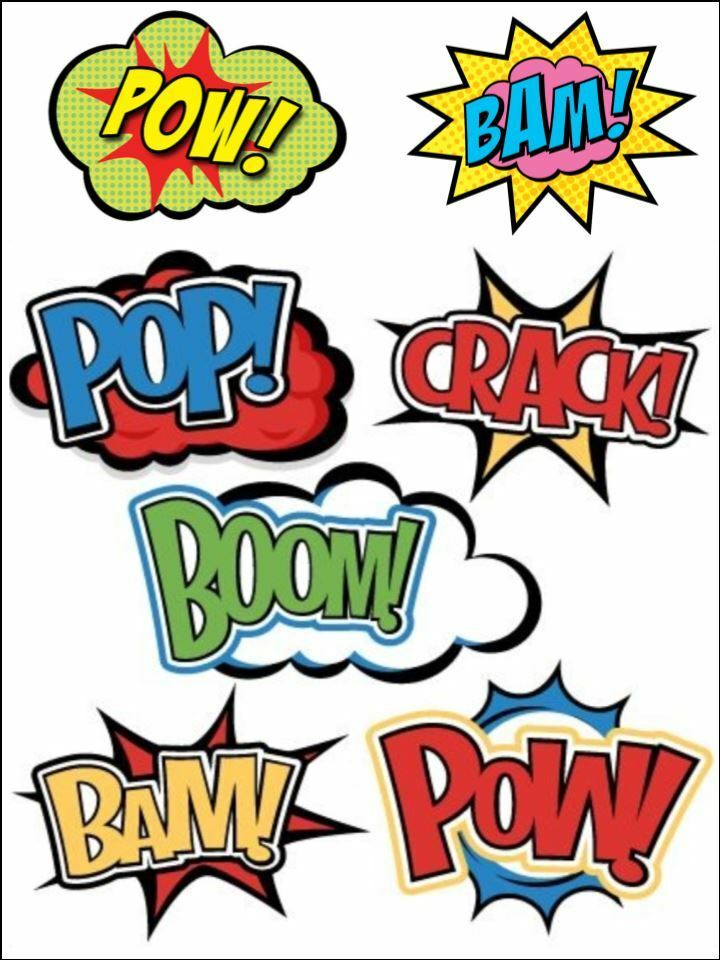 Super hero word bam pow Comic Edible Printed Cake Decor Topper Icing Sheet Toppers Decoration