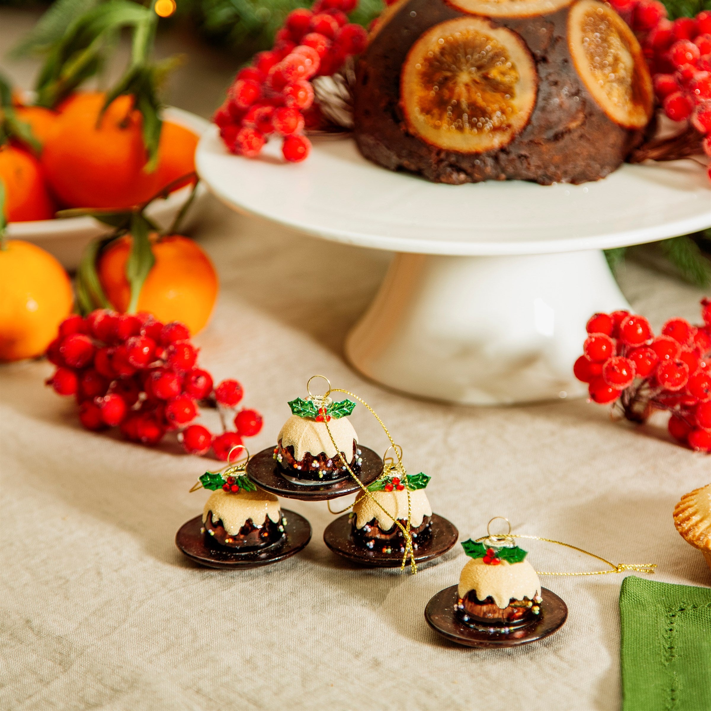 Sass and Belle Set of Four Christmas Pudding Hanging Decorations - Kate's Cupboard