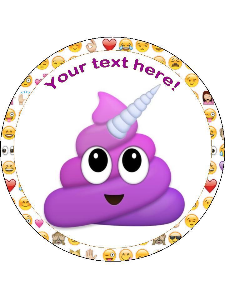 Emoji Smiley Unicorn funny Poo Personalised Edible Cake Topper Round Wafer Paper - The Cooks Cupboard Ltd