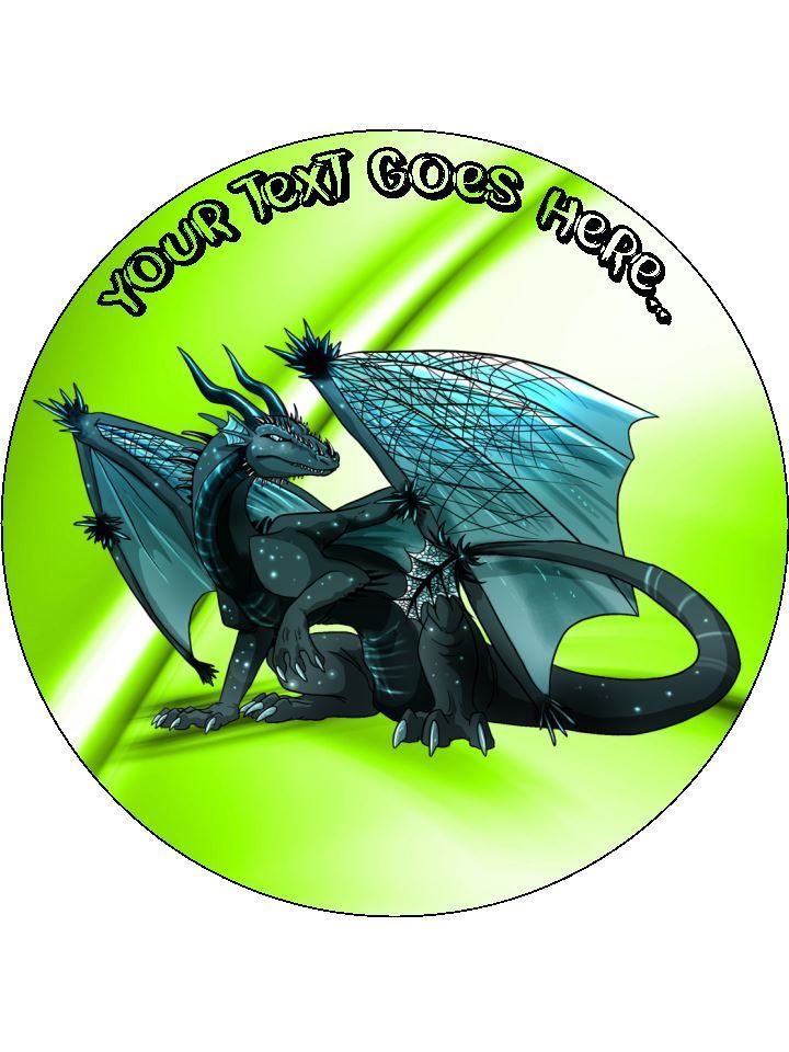 Dragon Myth Fantasy green Personalised Edible Cake Topper Round Wafer Card - The Cooks Cupboard Ltd