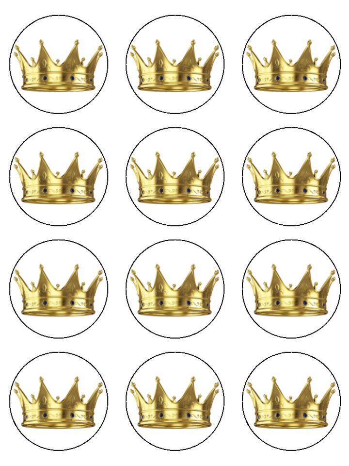 Gold Crown Royalty King Queen Prince Edible Printed Cupcake Toppers Icing Sheet of 12 Toppers