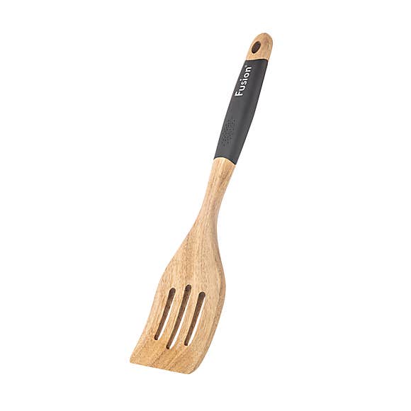 Fusion Acacia Wood Slotted Turner with Soft Grip Handle - The Cooks Cupboard Ltd