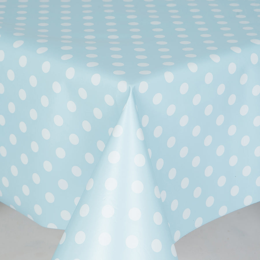 Pale Blue Polk Dot Spot PVC Wipe Clean Vinyl Table Covering / Table Cloth