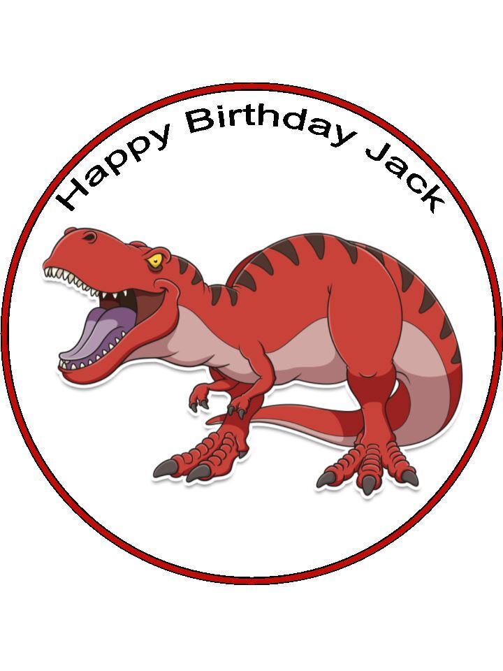 Dinosaur Red T-rex Tyrannosaurus Rex Personalised Edible Printed Cake Topper Round Icing Sheet
