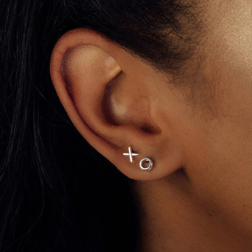 Hug & Kiss - Message in a Bottle - X O Stud Earrings with Butterfly Back - Silver