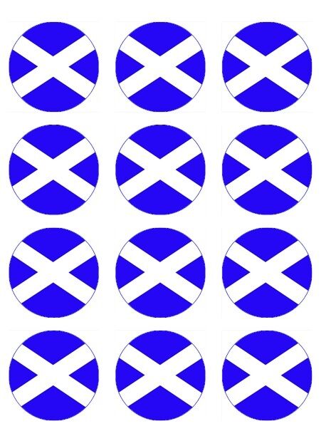 Scotland Scottish Flag  edible  printed Cupcake Toppers Icing Sheet of 12 Toppers