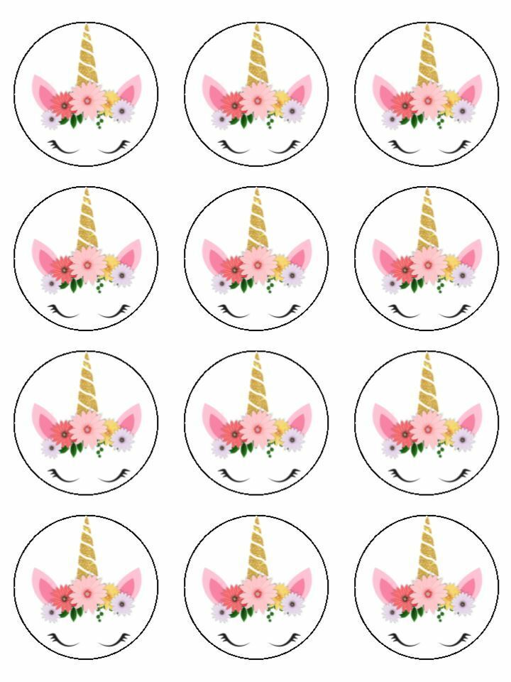 Unicorn horn girly pink myth magical edible printed Cupcake Toppers Icing Sheet of 12 Toppers