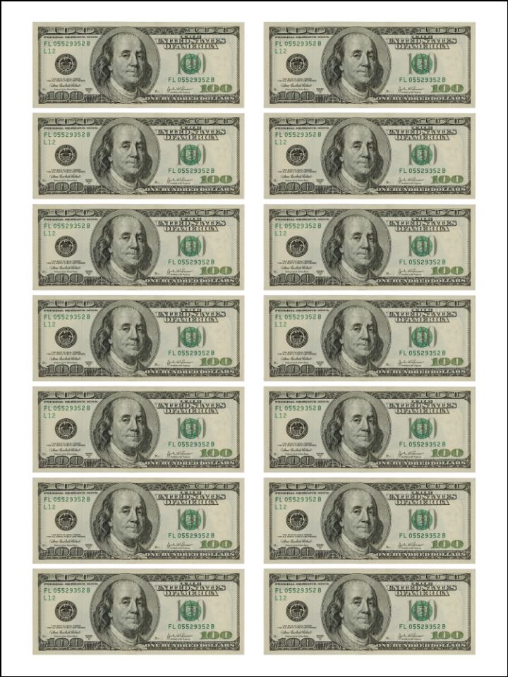 $100 One Hundred Dollar Note Notes Bill Bills Money edible Printed Cake Decor Topper Icing Sheet Toppers Decoration