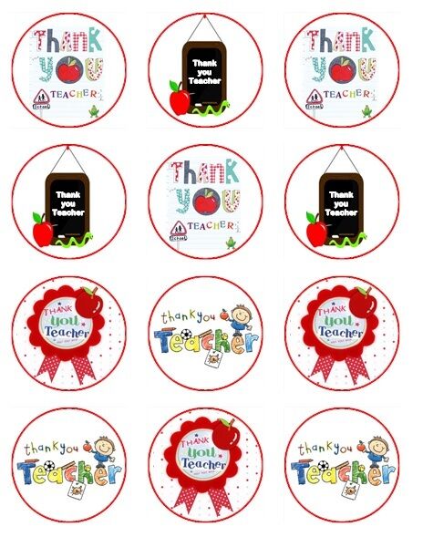 Teacher Thank you  edible  printed Cupcake Toppers Icing Sheet of 12 Toppers