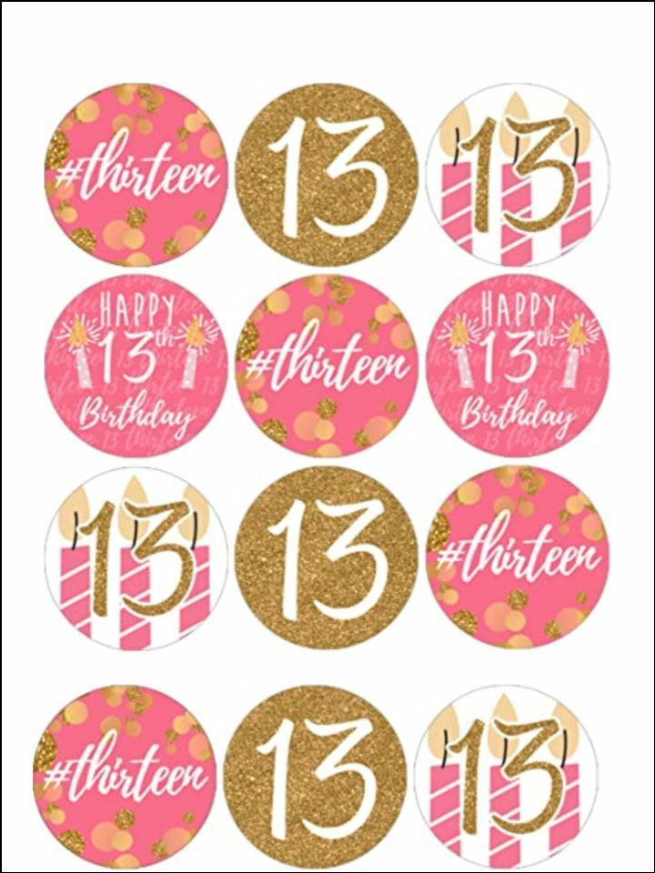 Thirteen 13th birthday teenager Edible Printed Cupcake Toppers Icing Sheet of 12 Toppers