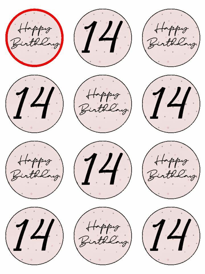 Happy Birthday Pale Pink 14th 14 edible printed Cupcake Toppers Icing Sheet of 12 Toppers