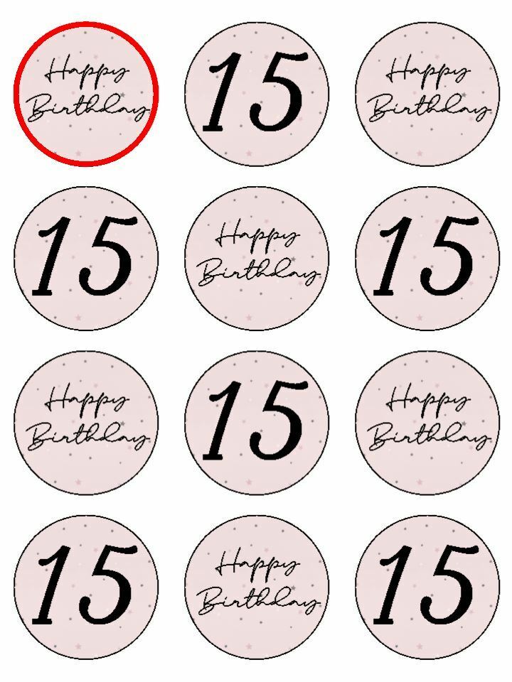 Happy Birthday Pale Pink 15th 15 edible printed Cupcake Toppers Icing Sheet of 12 Toppers