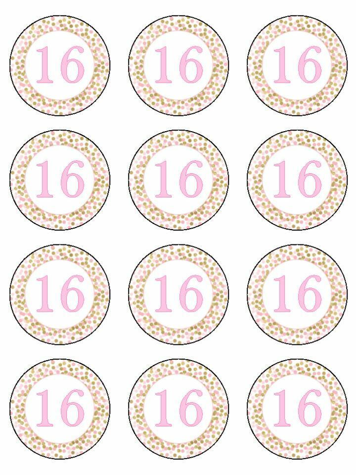 Pink age 16 16th birthday edible printed Cupcake Toppers Icing Sheet of 12 Toppers