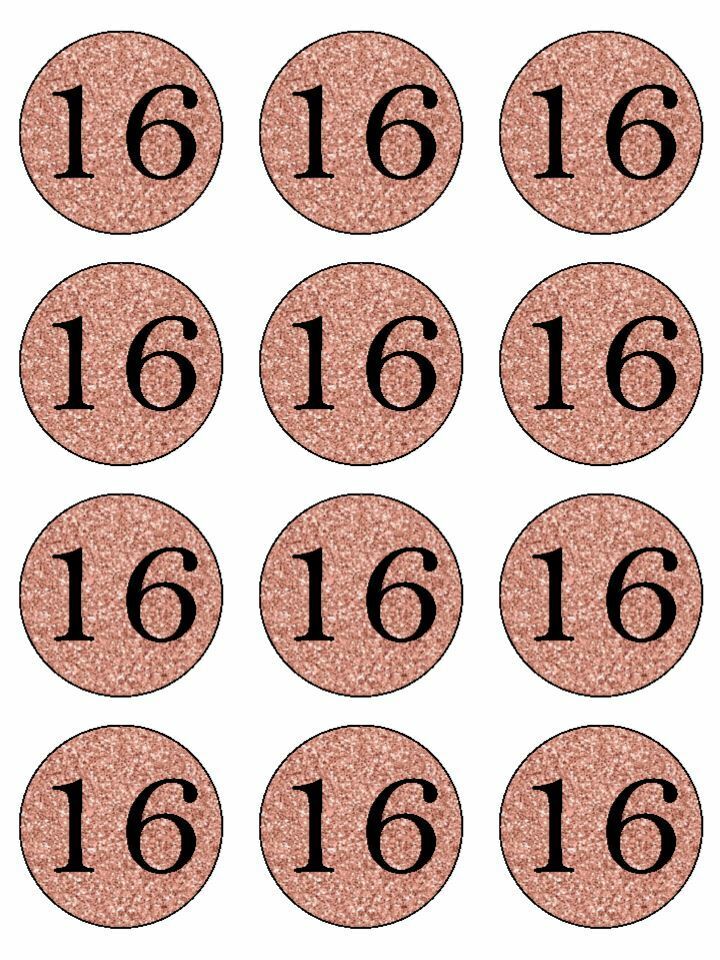 Happy 16 16th Birthday rose gold edible edible printed Cupcake Toppers Icing Sheet of 12 Toppers