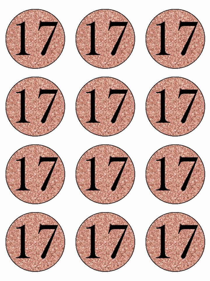 Happy 17th age 17 Birthday rose gold Edible Printed Cupcake Toppers Icing Sheet of 12 Toppers