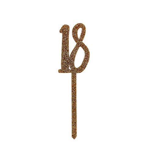Gold Glitter Acrylic Number 18 18th Age Cake Topper
