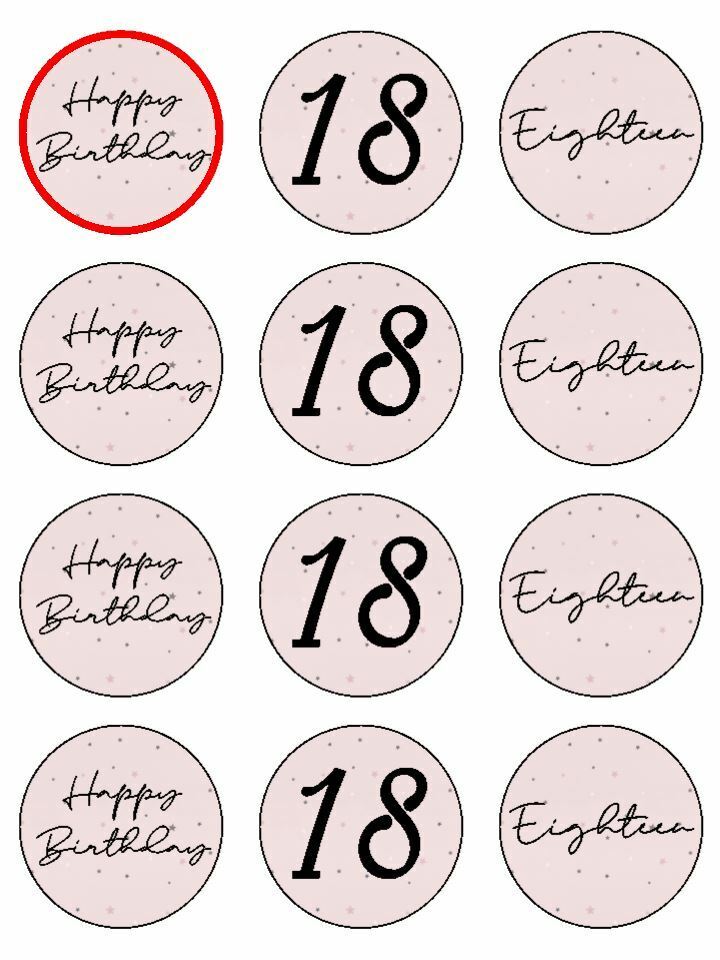 Happy Birthday Eighteen 18th 18 edible printed Cupcake Toppers Icing Sheet of 12 Toppers