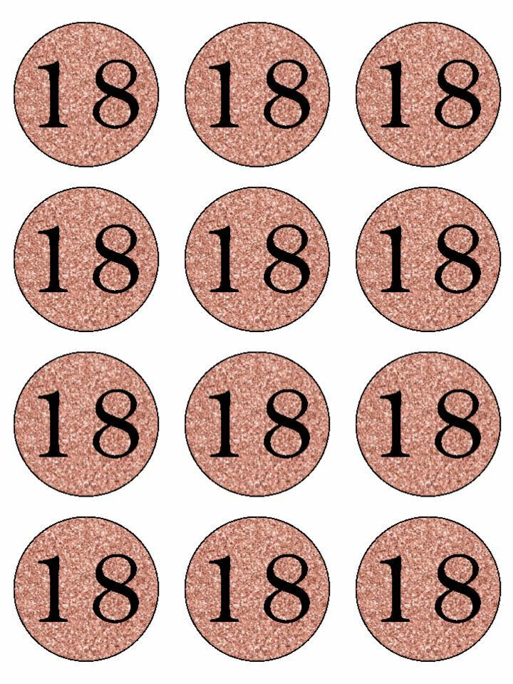 Happy 18 18th Birthday rose gold edible edible printed Cupcake Toppers Icing Sheet of 12 Toppers