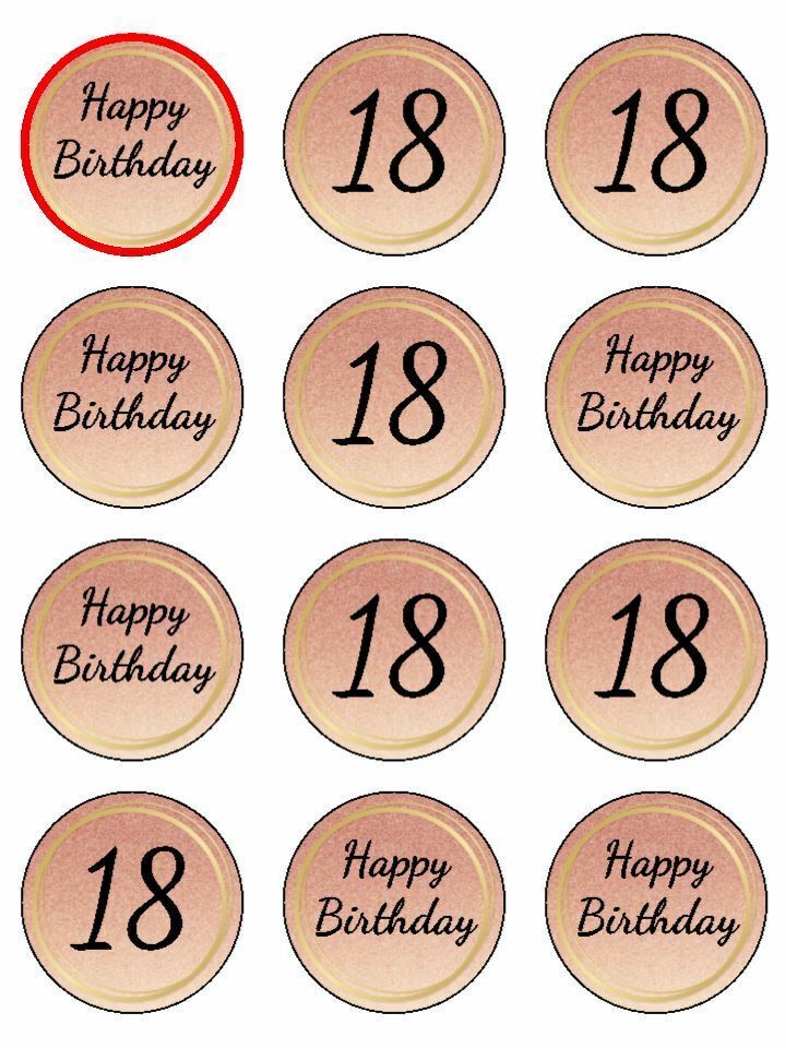 rose gold 18th birthday 18 edible printed Cupcake Toppers Icing Sheet of 12 Toppers