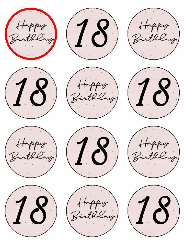 Happy Birthday pale pink 18th 18 edible printed Cupcake Toppers Icing Sheet of 12 Toppers