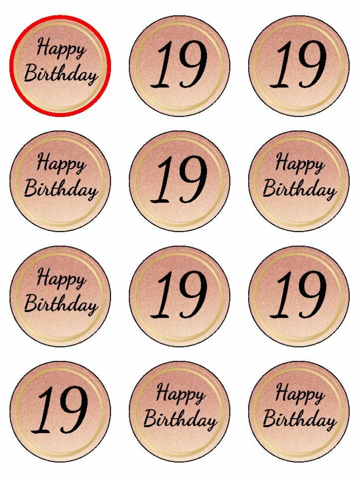 rose gold 19th birthday 19 edible printed Cupcake Toppers Icing Sheet of 12 Toppers
