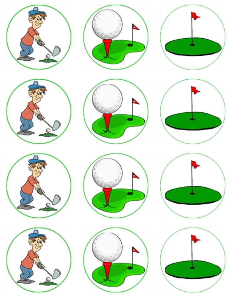 Golfing Golfer Golf sport  edible  printed Cupcake Toppers Icing Sheet of 12 Toppers
