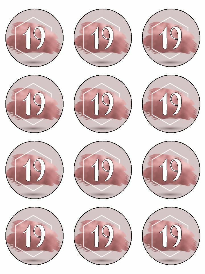 Pink rose gold 19th birthday edible printed Cupcake Toppers Icing Sheet of 12 Toppers