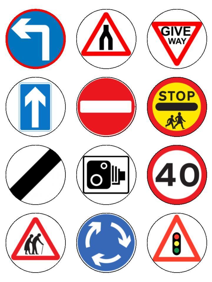 Road Signs traffic signs edible printed Cupcake Toppers Icing Sheet of 12 Toppers