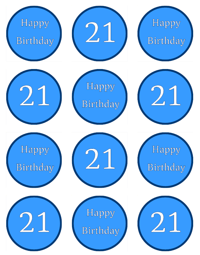 Blue Happy 21st Birthday Age 21 Edible Printed Cupcake Toppers Icing Sheet of 12 Toppers