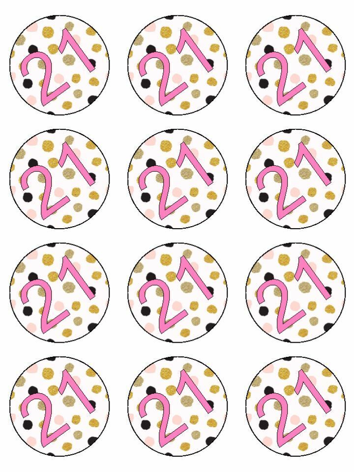 Age 21 21st Birthday pink gold black edible printed Cupcake Toppers Icing Sheet of 12 Toppers