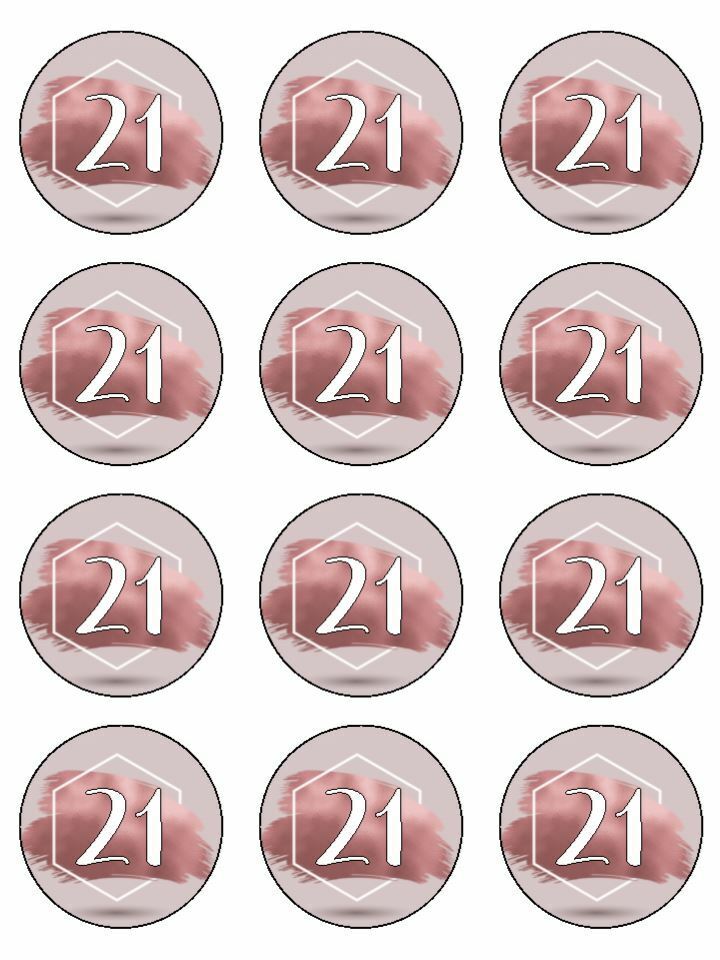 Pink rose gold 21st birthday edible printed Cupcake Toppers Icing Sheet of 12 Toppers