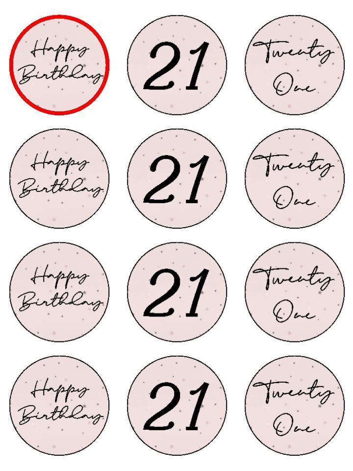 Happy Birthday Twenty one 21 21st edible printed Cupcake Toppers Icing Sheet of 12 Toppers