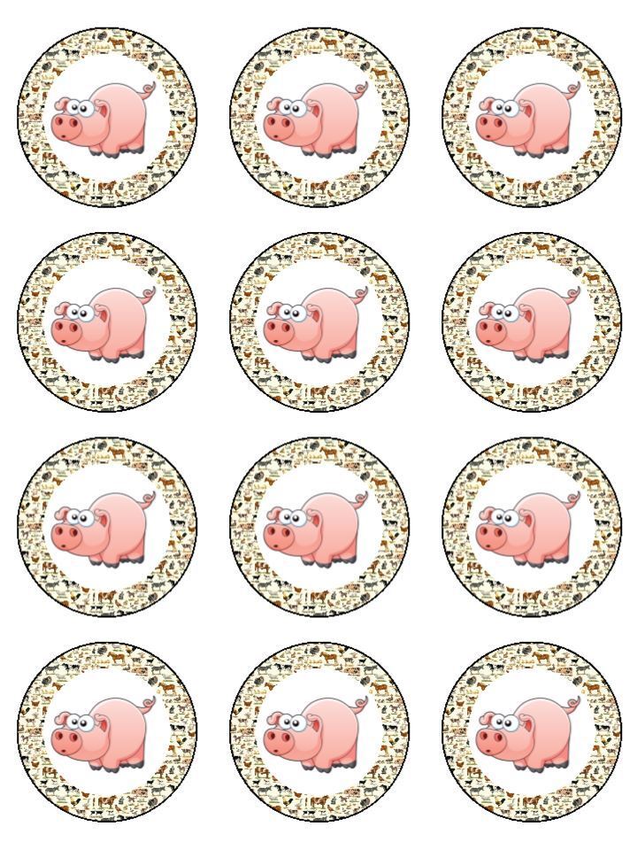 Farm Farmyard Pig Piggy piglet edible printed Cupcake Toppers Icing Sheet of 12 Toppers