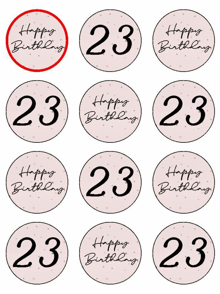 Happy Birthday Pale Pink 23rd 23  edible printed Cupcake Toppers Icing Sheet of 12 Toppers