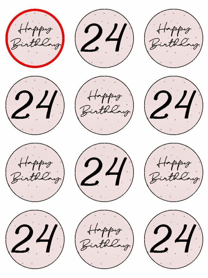 Happy Birthday Pale Pink 24th 24 edible printed Cupcake Toppers Icing Sheet of 12 Toppers