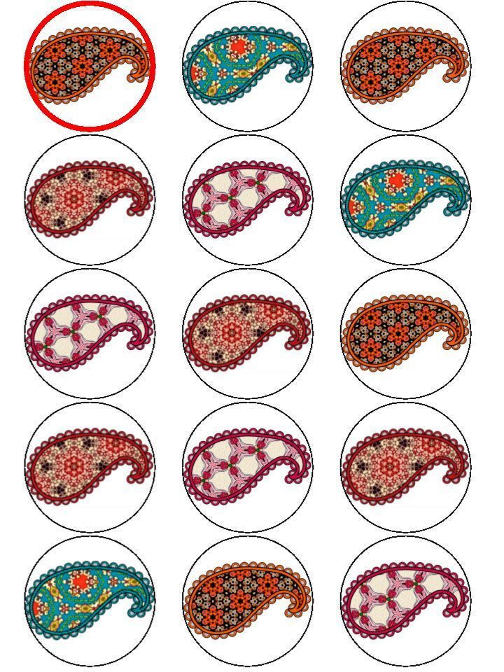 Paisley Tear Drop Pattern cupcake edible printed Cupcake Toppers Icing Sheet of 12 Toppers