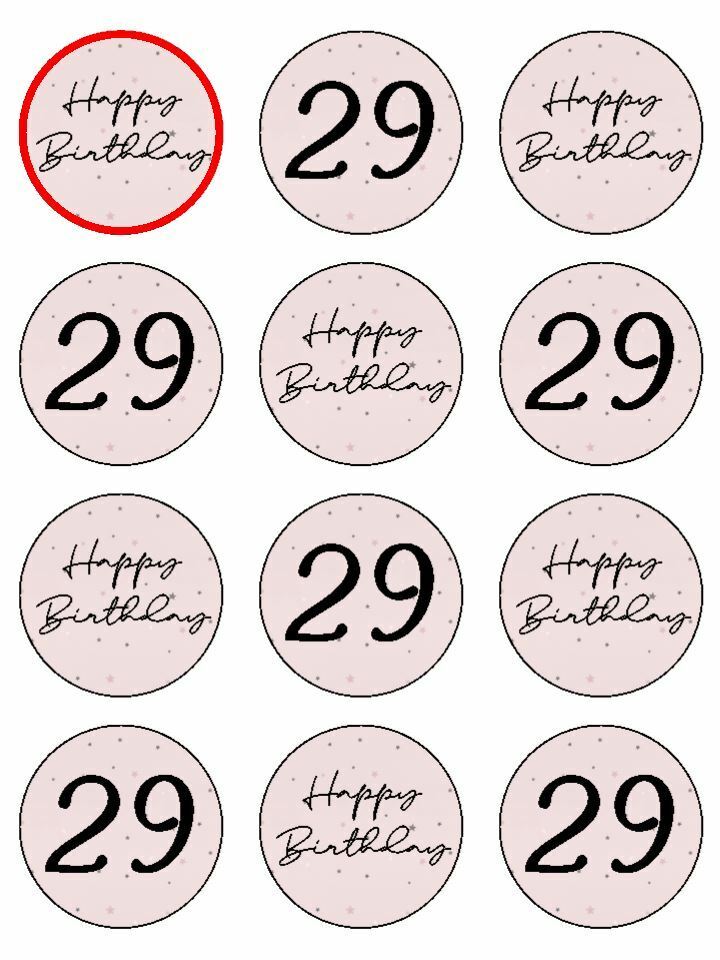 Happy Birthday Pale Pink 29th 29 edible printed Cupcake Toppers Icing Sheet of 12 Toppers