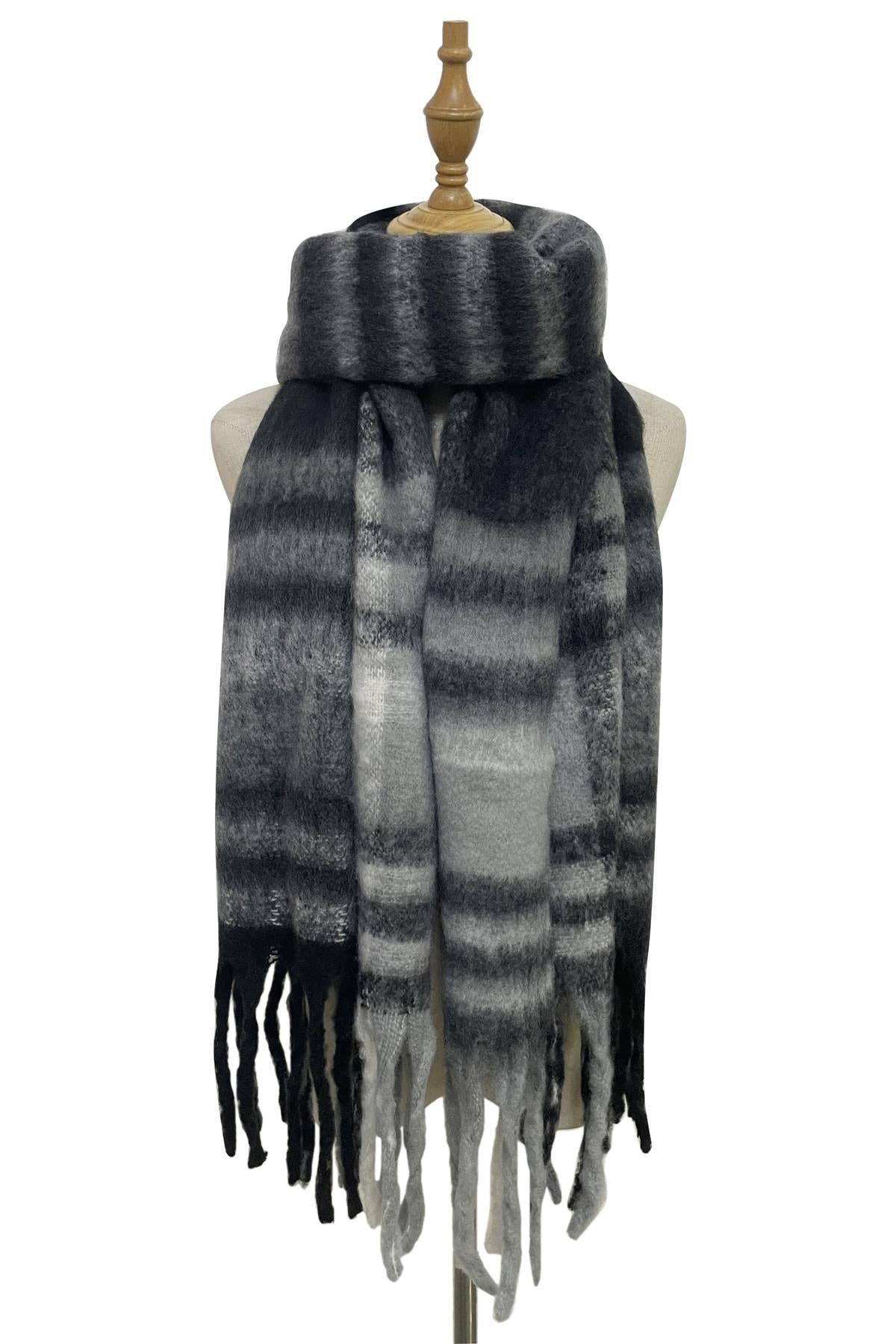 Cosy Large Check Charcoal  Blanket Wrap Tassel Scarf