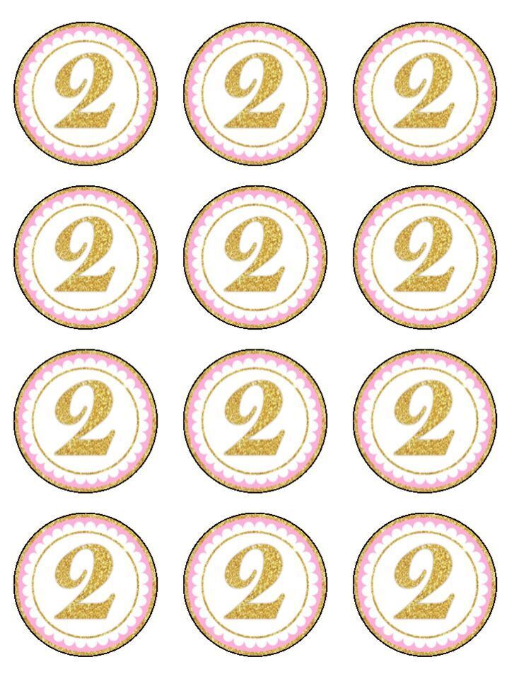 Age 2 second birthday 2nd Edible Printed Cupcake Toppers Icing Sheet of 12 Toppers