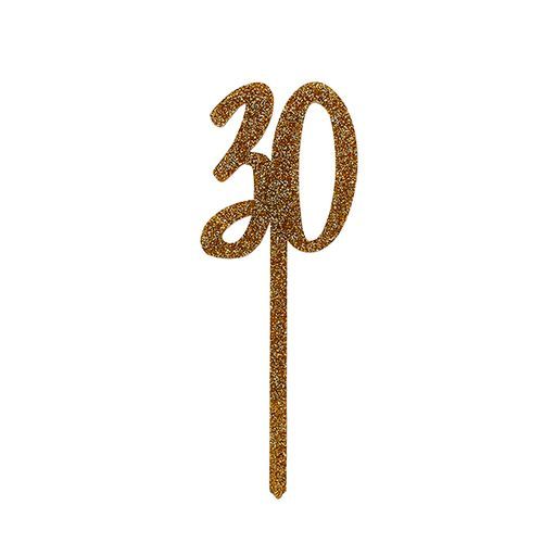 Gold Glitter Acrylic Number 30 30th Age Cake Topper