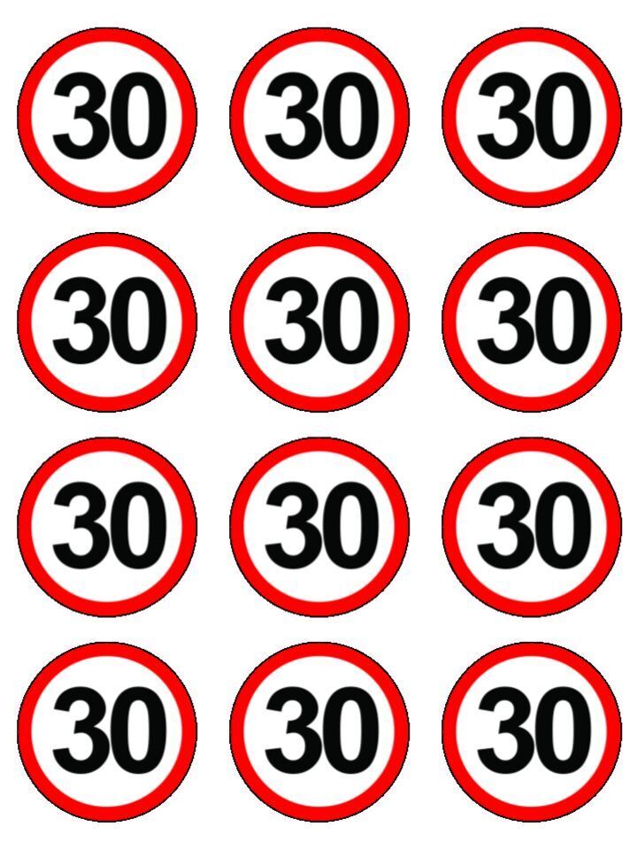 30th birthday road sign Edible Printed Cupcake Toppers Icing Sheet of 12 Toppers Edible Printed Cupcake Toppers Icing Sheet of 12 Toppers