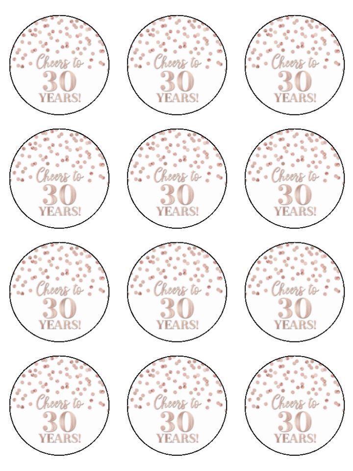 30 years anniversary rose  Edible Printed Cupcake Toppers Icing Sheet of 12 Toppers