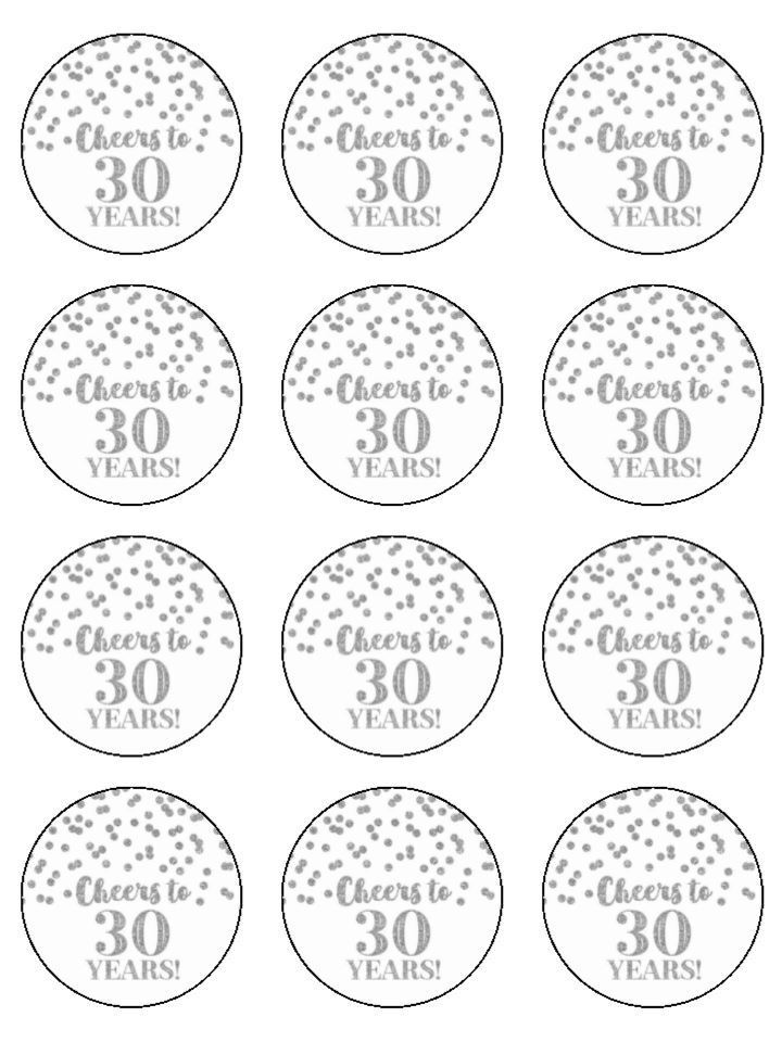 30 years anniversary Edible Printed Cupcake Toppers Icing Sheet of 12 Toppers