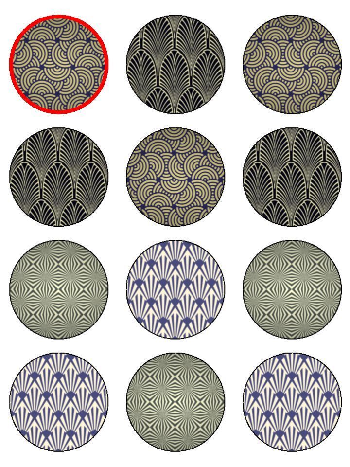 Art Deco Cupcake Pattern edible printed Cupcake Toppers Icing Sheet of 12 Toppers