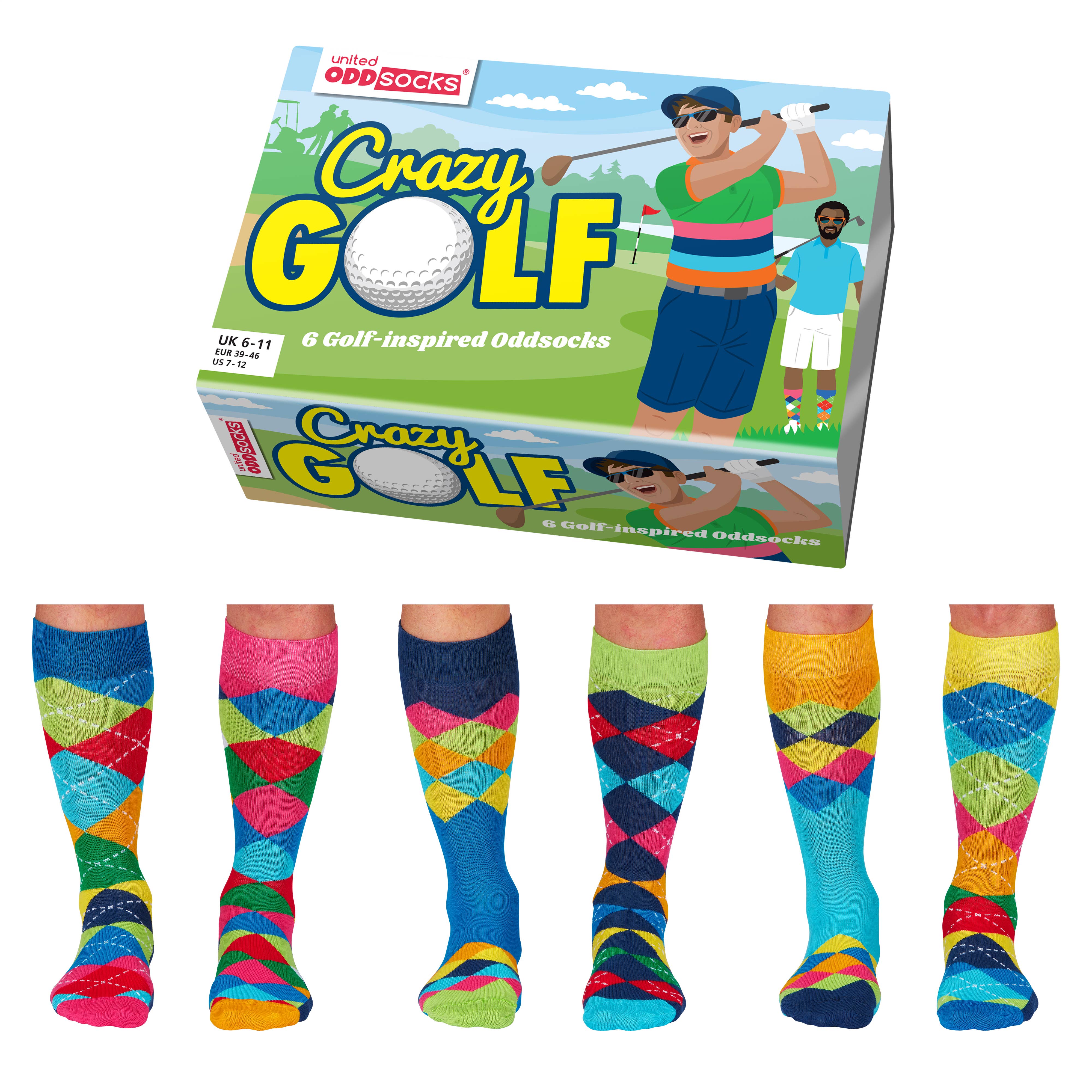 United Oddsocks 6 Odd Socks Gift Box - UK 6-11 EUR 39-46 US 7-12 - Crazy Golf