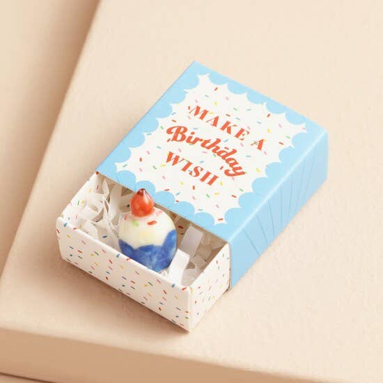 Tiny Matchbox Ceramic Cupcake Token Trinket Make a Birthday Wish