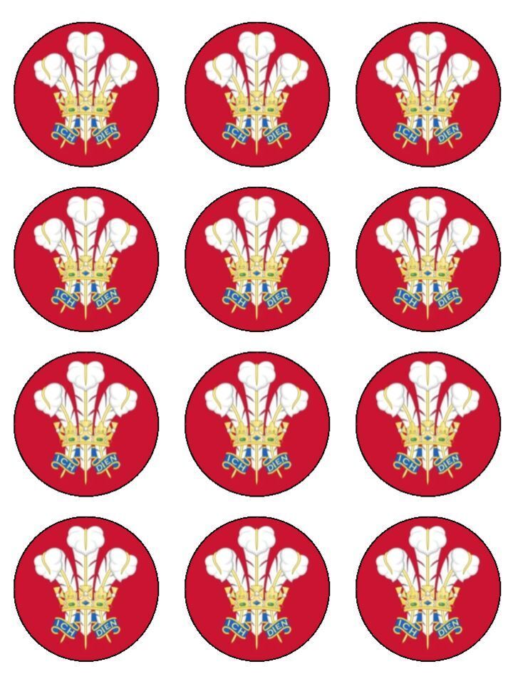 Welsh Wales Feathers Ich Dien Edible Printed Cupcake Toppers Icing Sheet of 12 Toppers